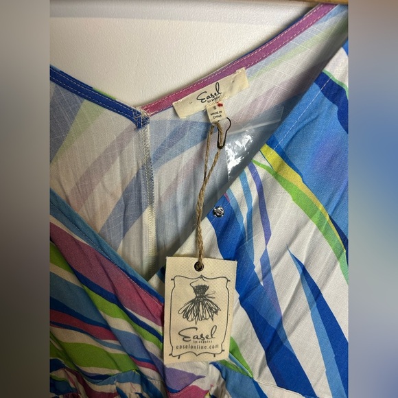 MWT Easel Sz S Midi Dress Boho Striped Feminine Flowy Beach Resort Summer relax - Picture 7 of 10